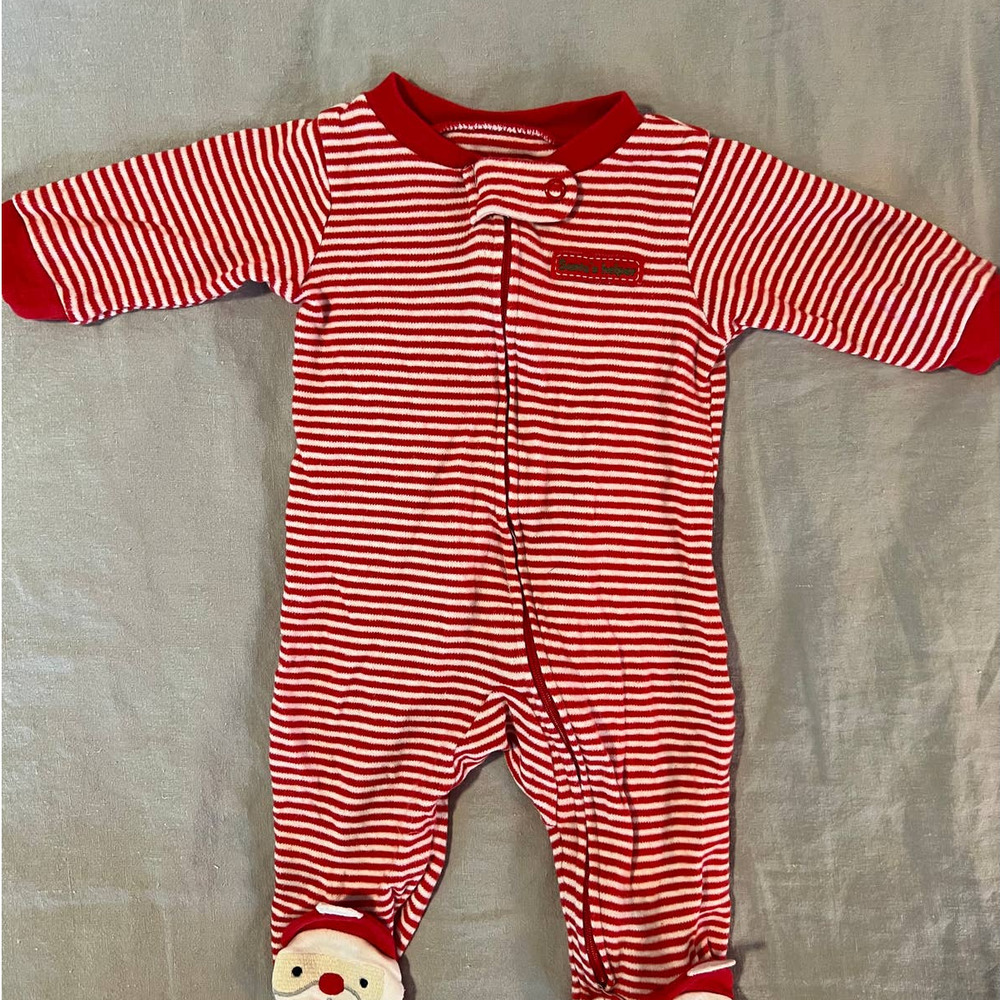 Just One You by Carter's 0-3 Sant Striped Holiday Footie